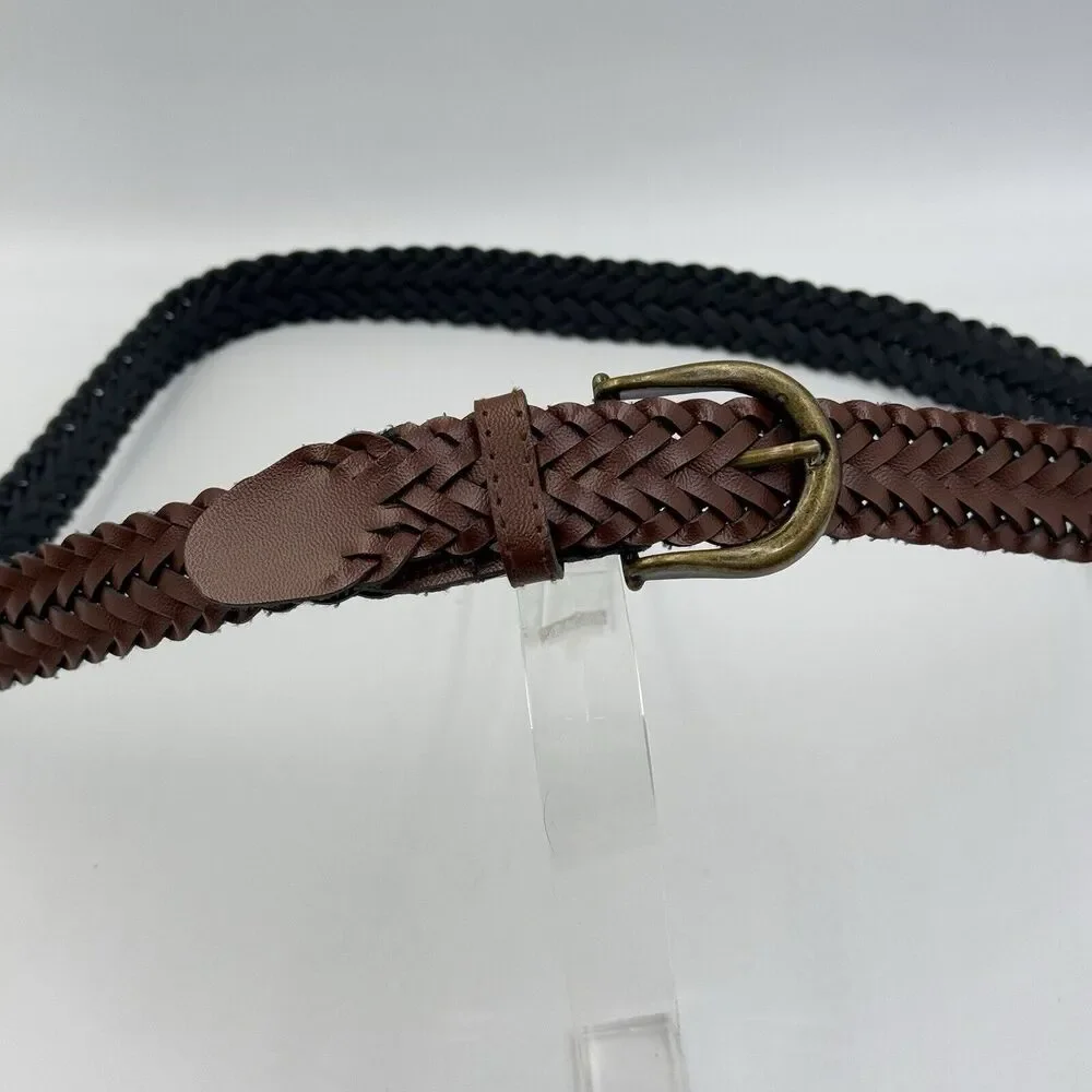 Unbranded Woven Brown Belt Size L Brass Tone Buckle Casual 1 In Wide